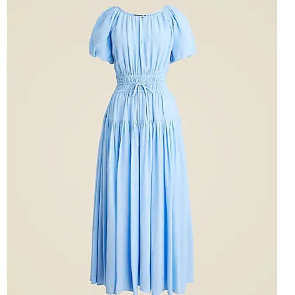 J. Crew Light Blue Midi Dress with Puff Sleeves